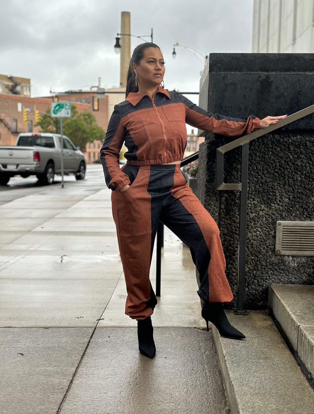 Jogger Cargo Pants Orange and Black Denim