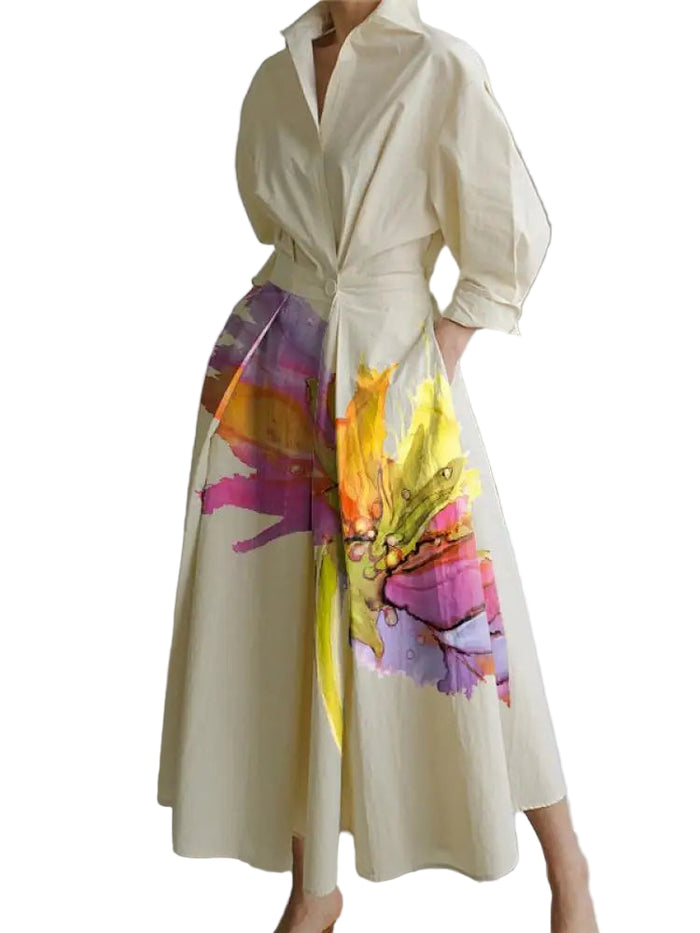 Formal Lapel Pleated A-Line Dress