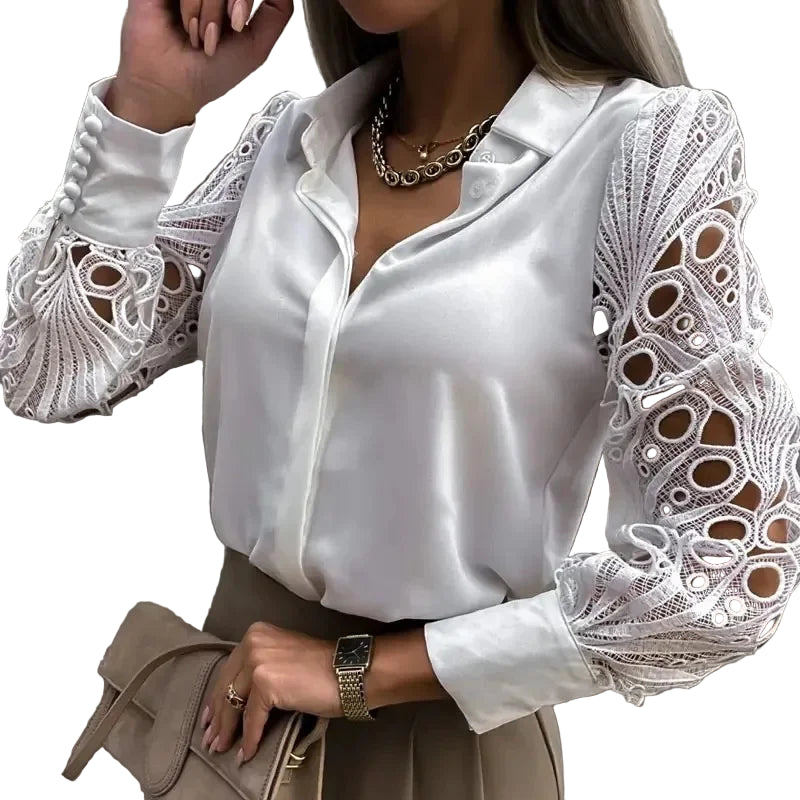 White Sexy Lace Hollow out Women Blouse