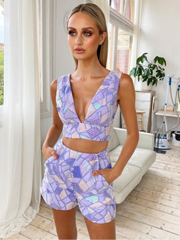 Women Luxury High Waist Shorts Two Pieces
